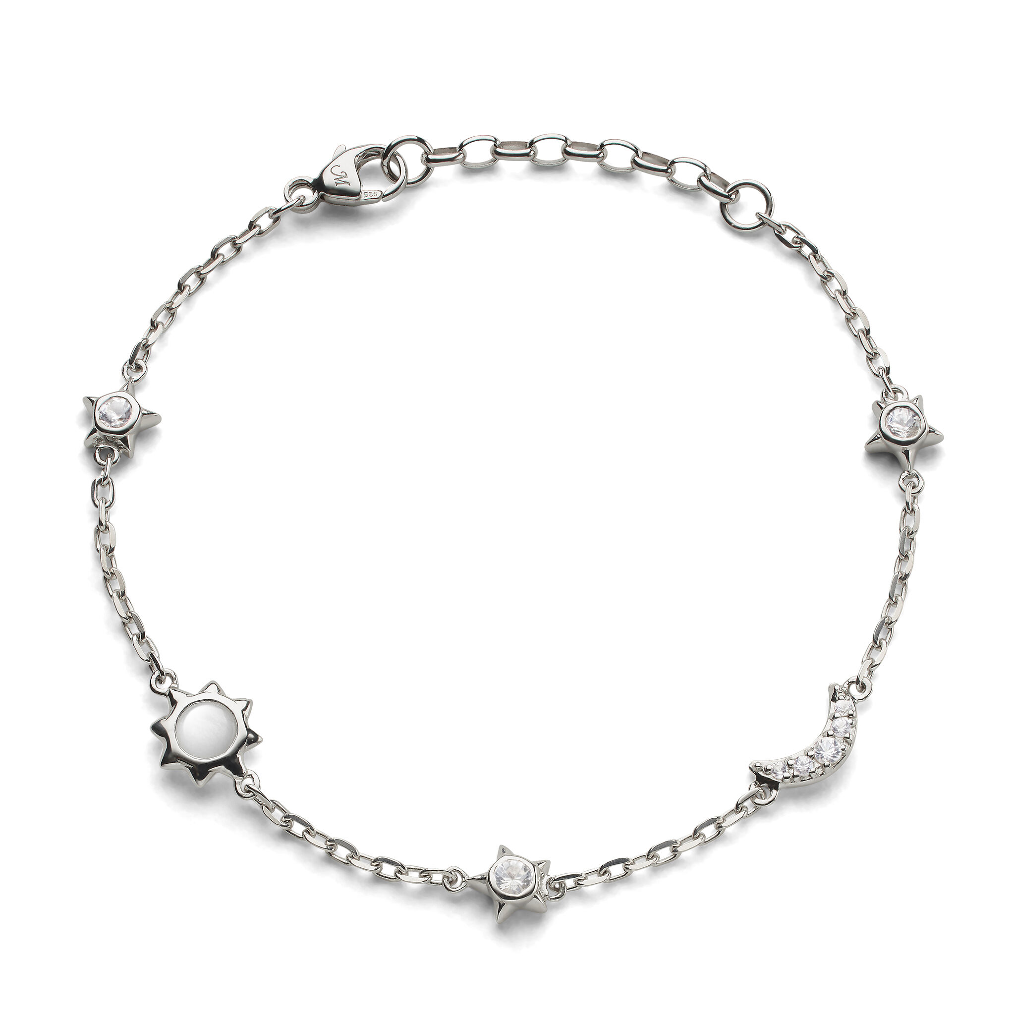 Petite Sun Moon and Stars Silver Moonstone and White Sapphire Bracelet Monica Rich Kosann CH 41331